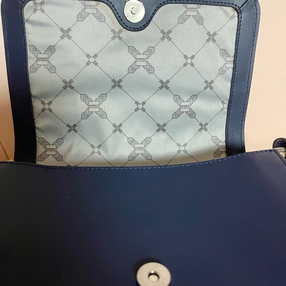 Aimee Kestenberg navy blue genuine leather crossbody bag , minimalist design. - Picture 6 of 10